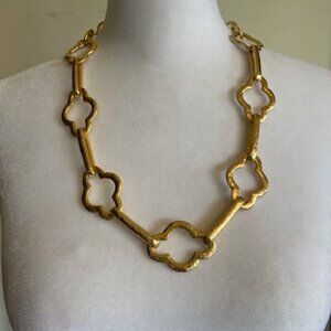 LENOX Gold Hammered Statement Quatrefoil Necklace Vintage